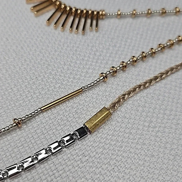 NIB - Retired Stella & Dot Riad Statement Necklace Versatile Gold Silver Rose - Picture 6 of 16